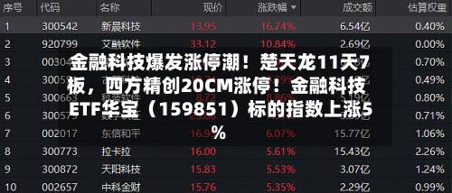 金融科技爆发涨停潮！楚天龙11天7板	，四方精创20CM涨停！金融科技ETF华宝（159851）标的指数上涨5%-第2张图片