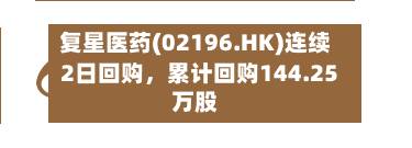 复星医药(02196.HK)连续2日回购，累计回购144.25万股-第3张图片